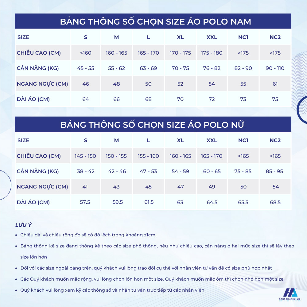Chi tiết bảng size áo thun nhóm Make Your Dream của Đồng phục Hải Anh