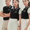 áo đồng phục công ty Prime Cotton màu đen phối màu trắng gạo