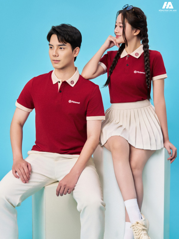 Áo đồng phục công ty Ultimate màu đỏ đô phối màu be