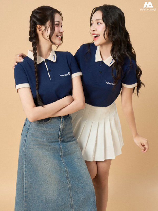Áo đồng phục công ty Ultimate màu xanh đen phối màu be