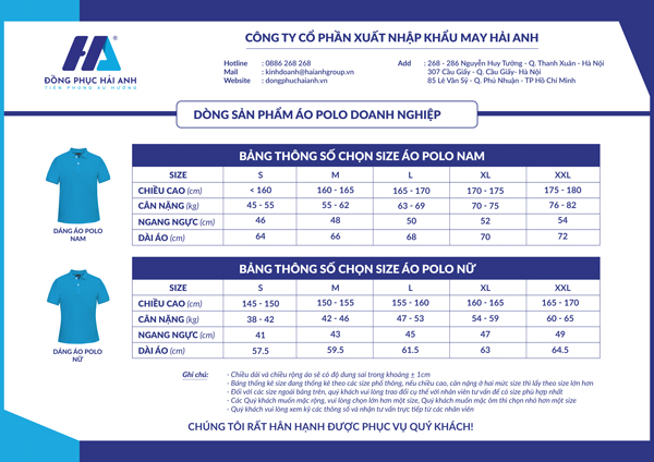 Chọn áo đúng chuẩn dựa trên bảng size của Đồng phục Hải Anh