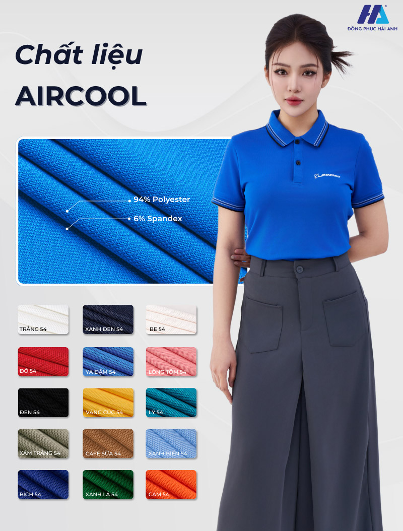Chất vải Aircool được lựa chọn để may các mẫu áo đồng phục polo in chuyển nhiệt