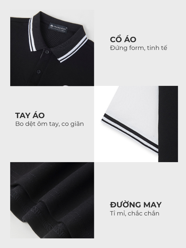 Thiết kế của áo đồng phục Prime Cotton tông đen pha viền trắng gạo