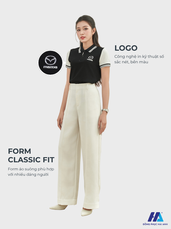 Thiết kế của áo đồng phục Prime Cotton tông đen pha viền trắng gạo
