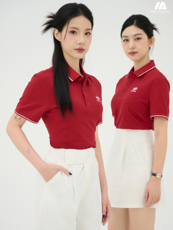 Áo đồng phục công ty Piquecool Pro màu đỏ đô phối lé viền màu trắng