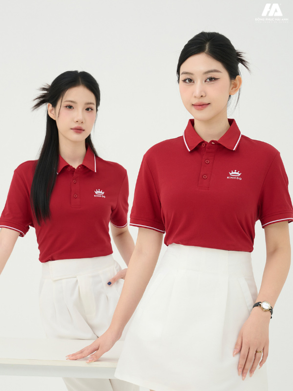 Áo đồng phục công ty Piquecool Pro màu đỏ đô phối lé viền màu trắng