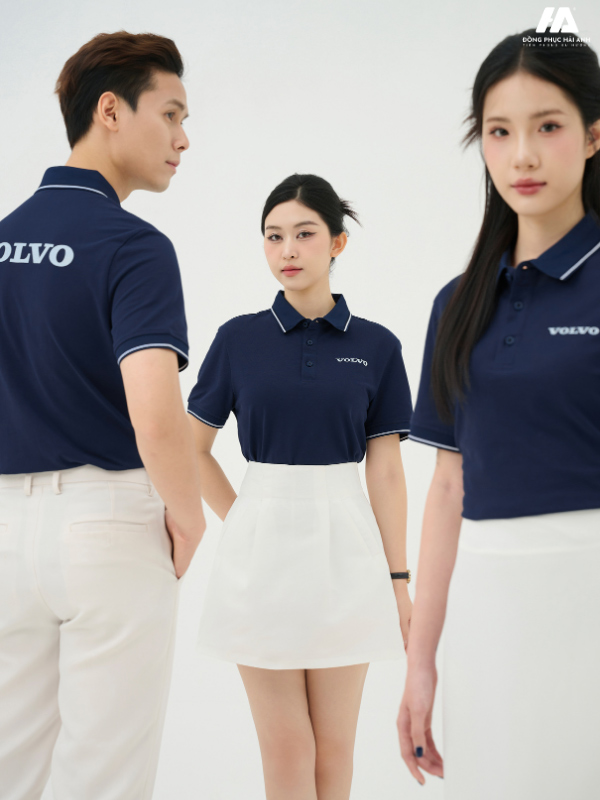 áo đồng phục công ty piquecool pro màu xanh đen phối lé viền màu trắng